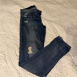 7 For All Mankind Dark Blue Distressed Skinny Jeans